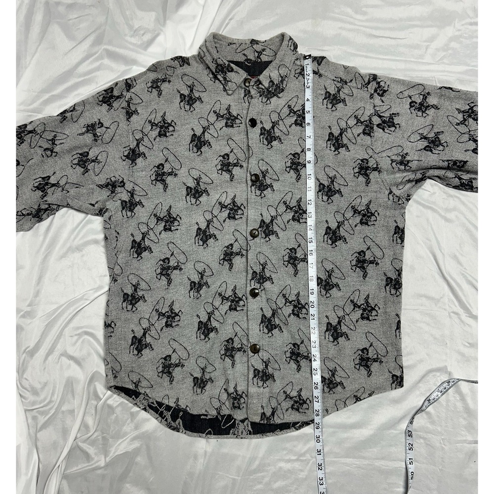 Vintage True Grit Gray Western Flannel Shirt Rodeo Cowboy All Over Print USA Lrg - Picture 9 of 12